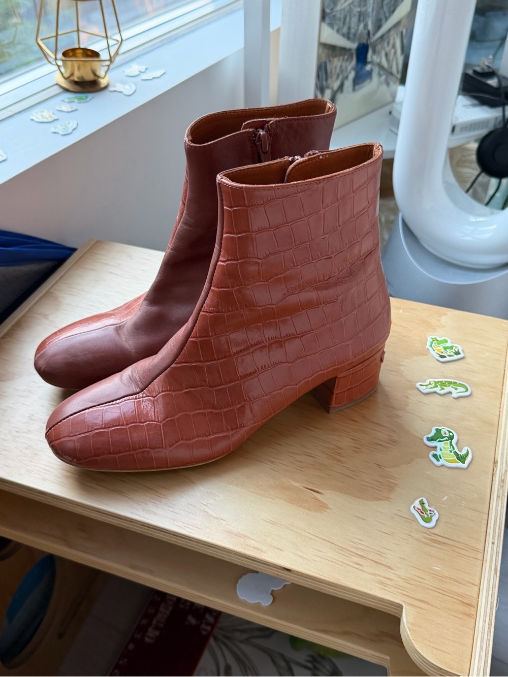 Croc-Embossed Ankle Booties in Rust Brown - Women's